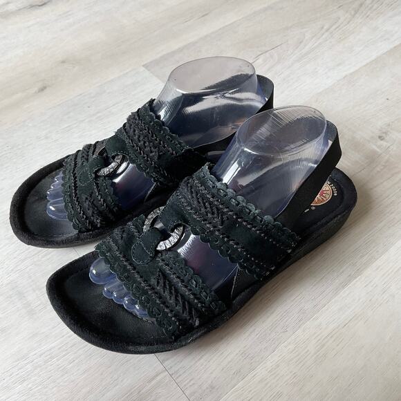 Earth Spirit Washington Black Leather Suede Slingback Sandals WMS 9 - Picture 7 of 13